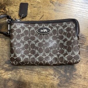 Coach Signature Brown and Cream Pouch